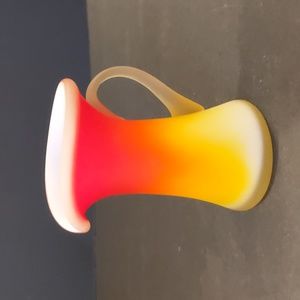 Vintage Frosted Art Glass Small Pitcher/Vase in Swirl Pattern Orange Yellow